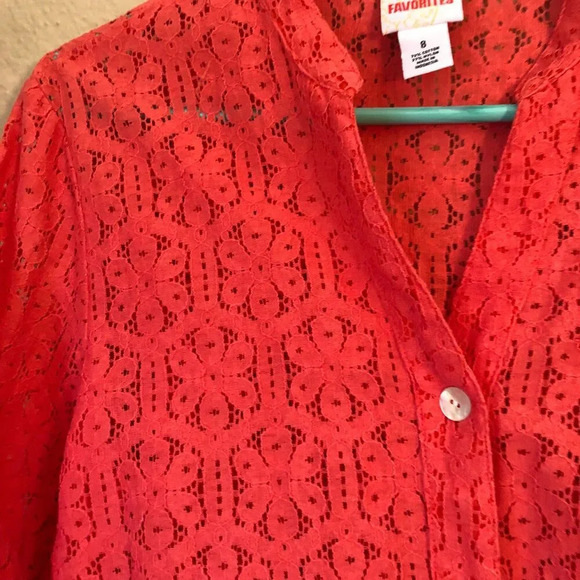 Ruby Rd. Favorites Corral Lace Button Down Shirt Coastal European Grannie Chic - Picture 2 of 9